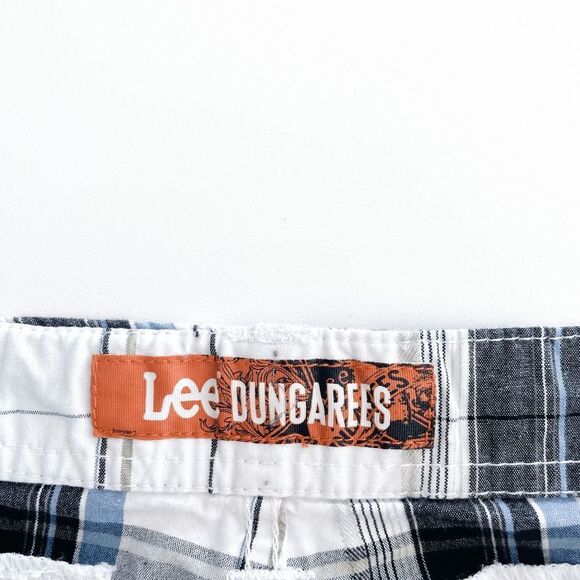 LEE Dungarees Mens Cargo Plaid Casual Flat Front Shorts Blue White Size 36 - Picture 3 of 9